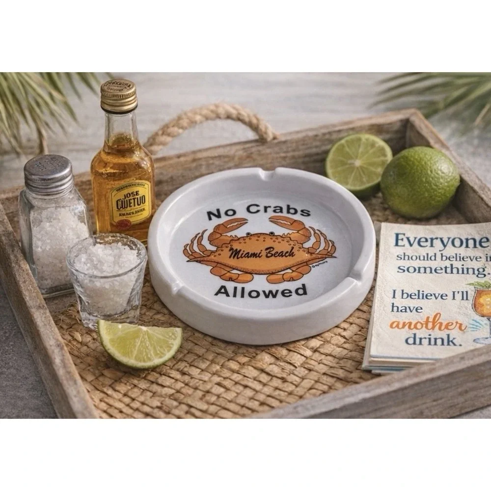 Vintage‎ Miami Beach Ashtray No Crabs Allowed Funny Beach Bar Decor Souvenir